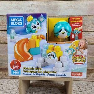 NIB PENGUIN SLIDE Mega Bloks Peek A Blocks with Big Blocks First Builders 14pc